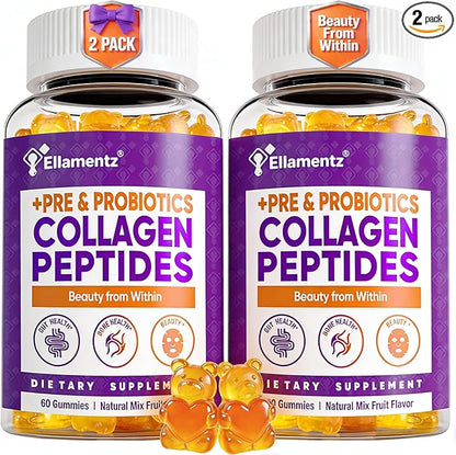 Collagen Gummies for Women Sugar-Free - Hydrolyzed Marine Collagen Peptides with Prebiotics & Probiotics,Niacinamide,Hyaluronic Acid ,Vitamin C Supplement for Hair, Nails, Gut Health, 120 Count