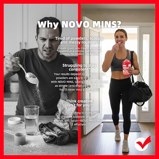 novomins Creatine Monohydrate Gummies for Men & Women, Chewables Creatine Monohydrate for Muscle Strength, Muscle Builder, Energy Boost, Pre-Workout Supplement-90 Peach