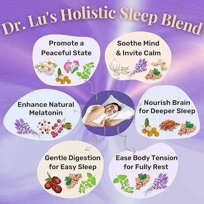 Dr. Lu’s Happy Sleep Tea | 100% Natural Calming Tea for Stress Relief | Bedtime tea for Fast, Deep, Restful Sleep | Handcrafted Sleepy Blend with Chamomile, Lavender, Lemon Balm & 8 More Relaxing Herbs