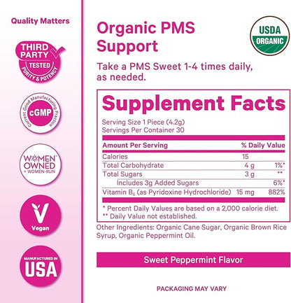 Pink Stork Organic PMS Support Sweets for Teens and Women - Simple & Natural Ingredients Vitamin B6 and Peppermint - Period, Digestion, Bloating, Mood Swings - 30 Drops