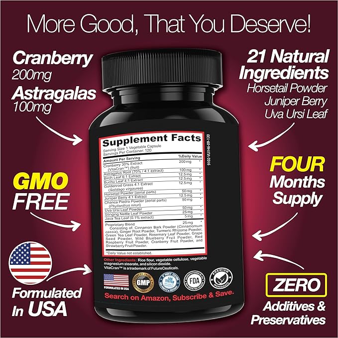 Kidney Support Cleanse Detox & Repair -120 Capsules - Cranberry & Astragalus Root Pills for Women and Men | High Strength Stone Remover Supporting Urinary Tract & Bladder Health
