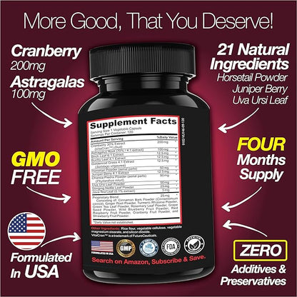 Kidney Support Cleanse Detox & Repair -120 Capsules - Cranberry & Astragalus Root Pills for Women and Men | High Strength Stone Remover Supporting Urinary Tract & Bladder Health