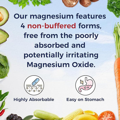 Vitalitown Magnesium Complex Supplement 500mg - NSF Certified Magnesium Glycinate, Malate, Taurate & Citrate - Chelated High Absorption & Gentle on Stomach - Vegan Non-GMO 60 Capsules