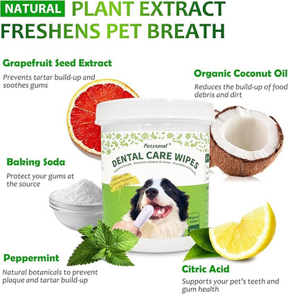 Dental Care Wipes for Dogs and Cats, 50 Count, Teeth and Gum Cleaning, Plaque and Tartar Removal, Larger and Wider Version