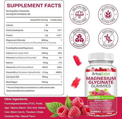 Magnesium Glycinate Gummies with L-Threonate,120pcs Sugar Free Magnesium Complex Gummies for Sleep, Body Support and Relaxation,Non-GMO, Gluten-Free