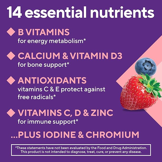 Vitafusion Womens Multivitamin Gummies, Berry Flavored Daily Vitamins for Women with Vitamins A, C, D, E, B-6 and B-12, 150 Count, 75 Day Supply, 150 Count