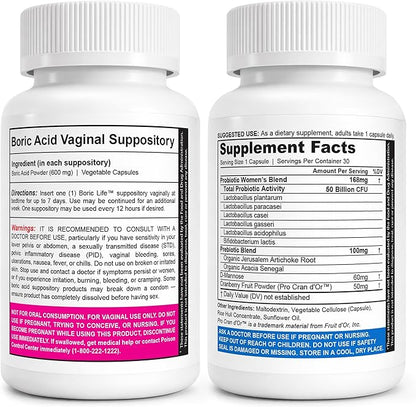 NutraBlast Boric Acid Suppositories Bundle with Women's Probiotics | Supports Odor Control | Digestive, UT & Intimate Health | Promotes Healthy Intimate Balance (30 Count)