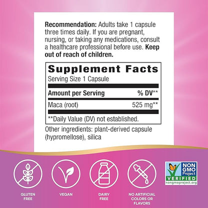 Nature's Way Maca Root, Traditional Libido Support*, 525 mg per Serving, Non-GMO Project Verified, 100 Vegan Capsules (Packaging May Vary)