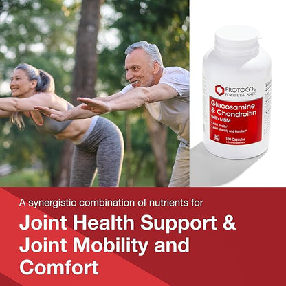 PROTOCOL FOR LIFE BALANCE Glucosamine & Chondroitin with MSM - Joint Support* - Chondroitin MSM Supplement - Non-GMO & Dairy Free - 180 Veg Caps