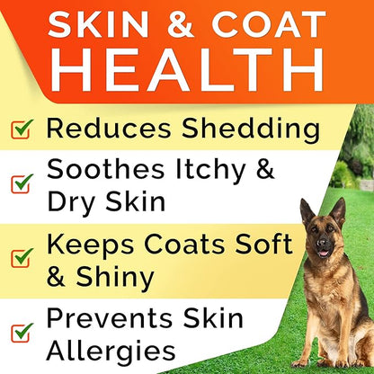 STRELLALAB Omega 3 for Dogs - (180Ct) Fish Oil Treats - Allergy & Itch Relief Skin & Coat Supplement - Dry Itchy Skin, Anti Shedding & Hot Spots Treatment - Pet Salmon Oil Chews - Salmon Flavor