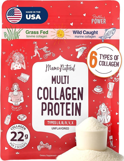 Multi Collagen Protein Powder Type I II III IV V X - Unflavored & Hydrolyzed 16Oz Pure Collagen Peptides Powder - Grass Fed Beef, Wild Fish Marine & USA Eggshell - Whole Body Collagen