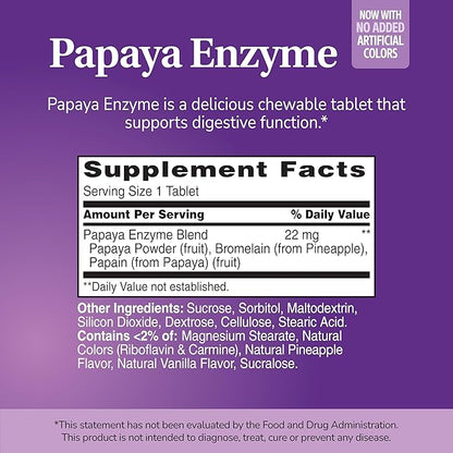 21st Century Papaya Enzyme Chewable (100 Count), Papaya & Pineapple Digestive Enzymes for Gut Health, Tropical Flavor, Non-GMO, Gluten-Free, No Added Salt, Artificial Flavors
