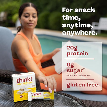 think! Protein Bars, High Protein Snacks, Gluten Free, Kosher Friendly, Lemon Delight, Nutrition Bars, 2.1 Oz per Bar, 10 Count (Packaging May Vary)