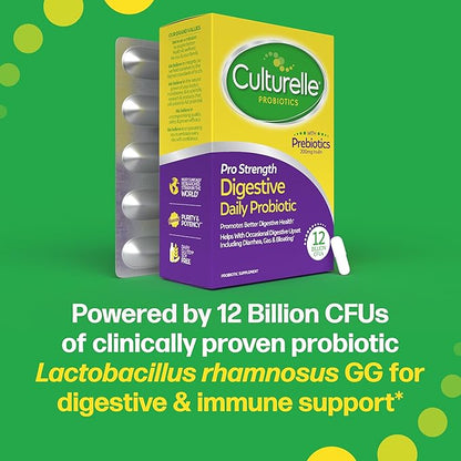 Culturelle Pro Strength Daily Probiotics For Digestive Health (2 Month Supply) with Prebiotics for Women & Men, Supports Occasional Diarrhea, Gas & Bloating, Gluten & Soy Free, 60 Count