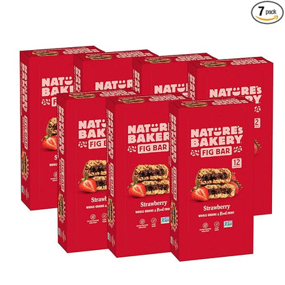 Nature's Bakery Whole Wheat Fig Bars, Strawberry, Real Fruit, Vegan, Non-GMO, Breakfast Bar, 7 boxes with 12 twin packs (84 twin packs)