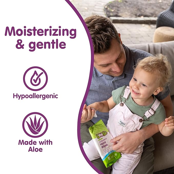 Antibacterial Hand Wipes by Boogie, Alcohol Free, Hypoallergenic and Moisturizing Aloe, Hand Wipes for Kids and Adults, 6 Packs of 20 (120 total wipes)