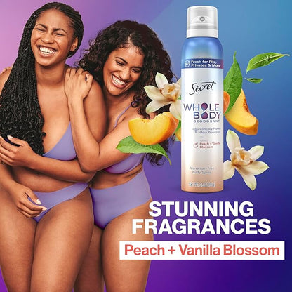 Secret Whole Body Feminine Wash + Deodorant Spray Bundle for Women, Peach + Vanilla Blossom Scent, Aluminum Free, Odor Protection, 8.0 oz & 3.5 oz (Pack of 2)
