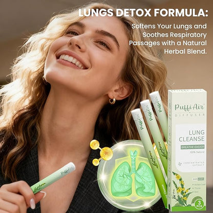 Herbal Diffuser Pen, Detox Diffuser with Mullein, Thyme & Mint for Better Breathing, All Natural Swap - Up to 600 Uses (Varies by Usage), 3 Diffusers, 1 Pack
