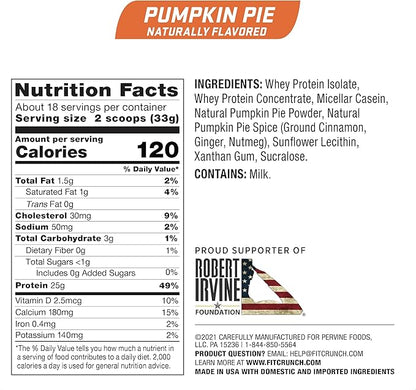 Fit Crunch Tri-Blend Whey Protein, Keto Friendly, Low Calories, High Protein, Gluten Free, Soy Free (18 Servings, Pumpkin Pie)