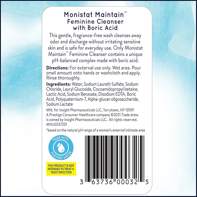 Monistat Boric Acid Feminine Wash, Fragrance-Free Intimate Wash for Women with Gentle pH-Balanced Formula, 10 Fl Oz, Pack of 3