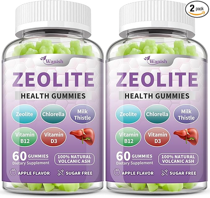 Wanish (2 Packs) Zeolite Gummies for Adults - Zeolite Clinoptilolite, Chlorella, Milk Thistle & Vitamins- Supports Immune Health, Gut and Liver, Vegan, Non-GMO, Sugar Free, Apple Flavor, 120 Count