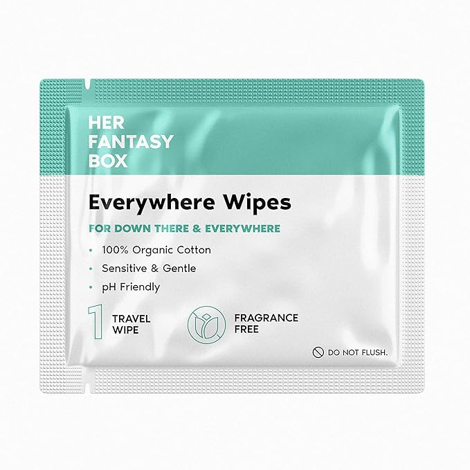 Her Fantasy Box | Everywhere Wipes – 100% Organic Cotton, Gentle & Refreshing, pH-Balanced, Fragrance-Free, Plant-Powered for Body, Face & Intimate Areas, Ideal for Sensitive Skin - 16 Pack, 240 Wipes
