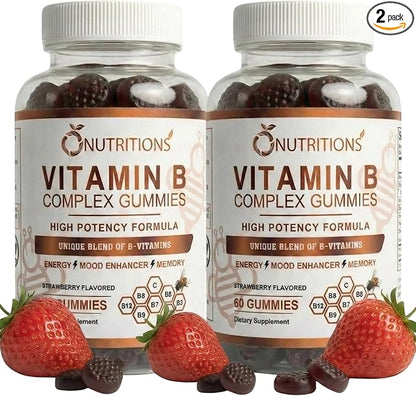O NUTRITIONS Vitamin B Complex Gummies for Women & Men – High Potency B12 (833% DV) & Biotin – Energy, Mood & Metabolism Support – Vegan Strawberry Gummy Vitamins – 60 Gummies, 2-Month Supply
