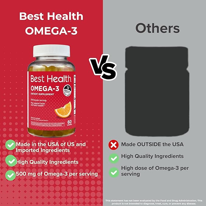Omega-3 Gummies with 500mg of Omega-3 per Serving, Made from Algae, Natural Orange Flavor & Other Natural Flavors (60ct)
