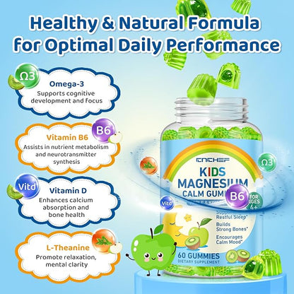 2PCS Center-Filled Magnesium Gummies for Kids 300MG - Magnesium Glycinate Gummies with L-theanine, Omega-3, Vitamin B6, D for Kids & Adults, Supplement for Sleep, Calm & Muscle Relaxation