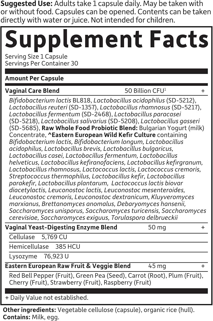 Garden of Life Raw Probiotics Vaginal Care - 50 Billion CFU - 38 Probiotic Strains - Supports Vaginal & Urinary Tract Health - Shelf Stable - 30 Vegetarian Capsules