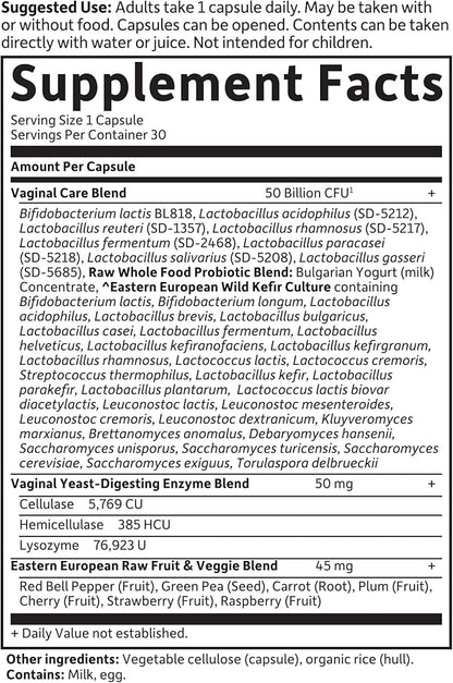 Garden of Life Raw Probiotics Vaginal Care - 50 Billion CFU - 38 Probiotic Strains - Supports Vaginal & Urinary Tract Health - Shelf Stable - 30 Vegetarian Capsules