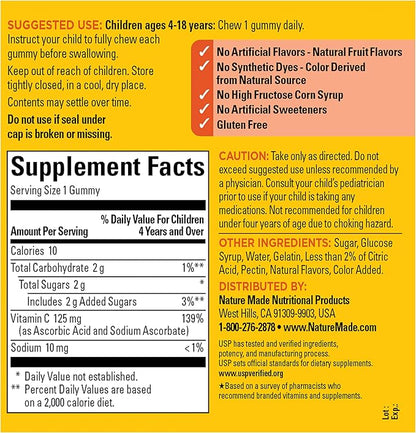 Nature Made Kids First Vitamin C Gummies for Kids, Dietary Supplement for Immune Support, 110 Gummies, 110 Day Supply