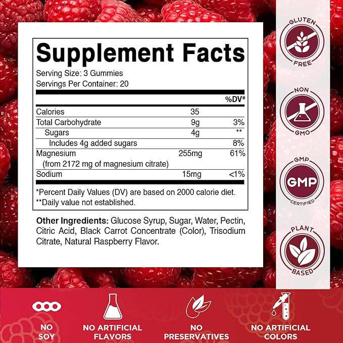 Vitamatic Extra Strength Magnesium Gummies – 255 mg Elemental Magnesium per Serving – 60 Gummies (2-Pack) Supports Relaxation, Muscle Function, Bone Health & Energy – Vegan, Non-GMO, Gluten-Free