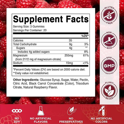 Vitamatic Extra Strength Magnesium Gummies – 255 mg Elemental Magnesium per Serving – 60 Gummies (2-Pack) Supports Relaxation, Muscle Function, Bone Health & Energy – Vegan, Non-GMO, Gluten-Free