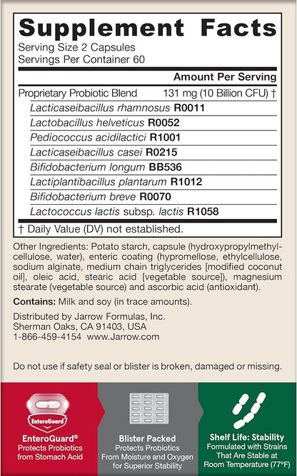 Jarrow Formulas Jarro-Dophilus EPS Probiotics 10 Billion CFU for Intestinal Tract Support, Probiotic Supplement for Gut Health for Women and Men, 120 Veggie Capsules, Up to a 60 Day Supply,Pack of 12