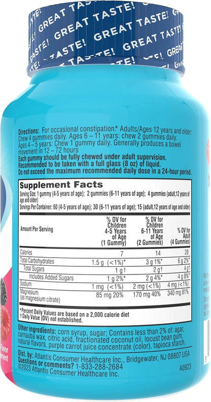 Colace Stool Softener Gummies, Gentle Dependable Constipation Relief Magnesium Citrate Gummies, No.1 Doctor Recommended Stool Softener Brand, Berry Flavored 60ct (Pack of 2)