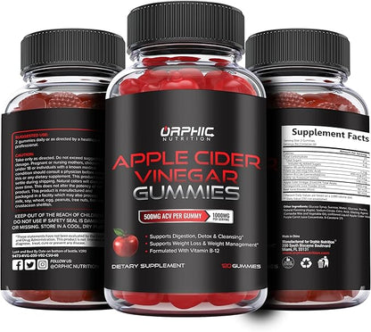 Orphic Nutrition Apple Cider Vinegar Gummies - 1000mg - ACV Weight Loss Gummies - Supports Digestion, Detox & Cleansing - VIT B12, Beetroot - Gomitas de Vinagre de Manzana (120 pcs)