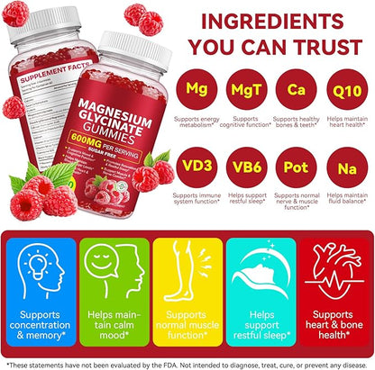 Magnesium Glycinate Gummies 600MG, High Absorption Magnesium Supplement for Women, Men and Kids - Muscle Support | Sleep, Focus & Relaxation | Sugar Free | Vegan | 120 Chews