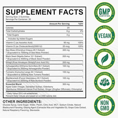 Sea Moss Gummies,with Elderberry Black Seed Oil,Ashwagandha&Ginger,Natural Irish Sea Moss for Immunity & Energy Supplement for Women,Men,Extra Strength,Great Tasting (1 Pack)