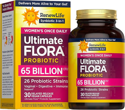 Renew Life Ultimate Flora Probiotics for Women 65 Billion CFU Delayed Release Vegan Capsules | Vaginal | Digestive Health | Immune Health | Dairy Free | 30 Count