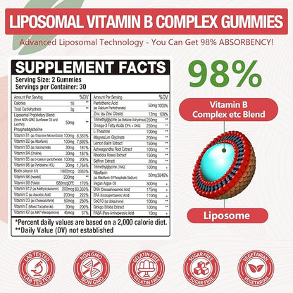 33-IN-1 Liposomal Overall 3500mg + Vitamin B Complex Gummies -B1, B2, B3, B4, B5, B6, B7, B8, B9,B12 | Vitamin C, D3,K2 | Coq10 Omega 3 etc for Energy, Brain,Immune,Skin Support &Heart Support ﻿