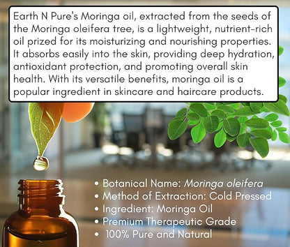 Earth N Pure Moringa Oil Cold Pressed, Pure and Natural with Glass Dropper 15 ml