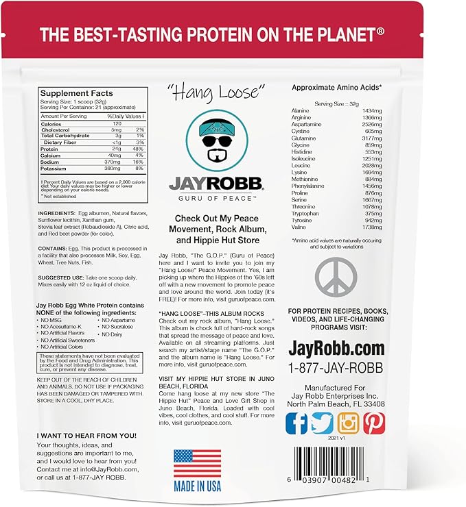 JAYROBB Strawberry Egg White Protein 24 oz, 1.5 Pound Bag