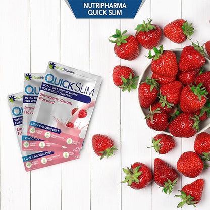 Quick Slim Meal Replacement Shake for Weight Loss, 30 Servings, Complete Meal Replacement Powder, Low Carb Diet Shakes for Women & Men, 20g Protein, 27 Vit & Min, Fiber, Gluten Free (Strawberry Cream)