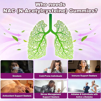 2 Pack NAC Gummies, N Acetyl Cysteine Supplement for Adults and Kids, NAC Chewable Support Liver Health, Antioxidants & Immune System, Sugar-Free, Blueberry Flavor, 120 Count