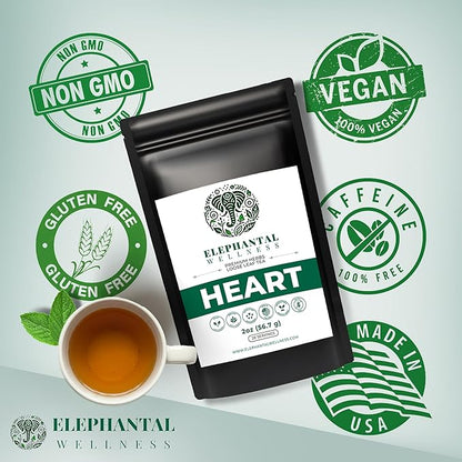 Elephantal Wellness Heart Herbal Tea – Herbal Loose Leaf Tea for Circulation & Cardiovascular Support with Hawthorn, Cinnamon, Ginger & Turmeric – Lightly Caffeinated Green Tea Blend, 2oz, 20 Servings
