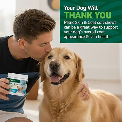 Petnc Dog Skin and Coat Supplement (60 Chewables), With Omega 3, EPA & DHA, Promotes Healthy Skin & Glossy Coat, For Dogs 18 Weeks & Older, Liver Flavor