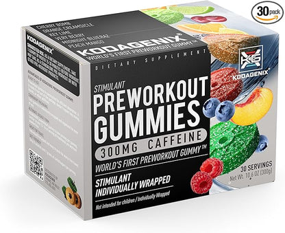 Kodagenix Pre Workout Gummies for Men and Women with Caffeine, L-Citrulline and Beta Alanine - World's First Preworkout Gummy™ - High Stim Preworkout for Men and Women - USA-Made - 30 Servings