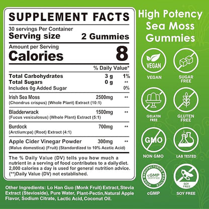 (2 Pack) Sea Moss Gummies - Irish Sea Moss Gummies for Adults & Kids - Advanced Superfood Seamoss Supplement with Organic Bladderwrack & Burdock Root Extract，ACV for Daily Immune, Gut Cleanse, Vegan