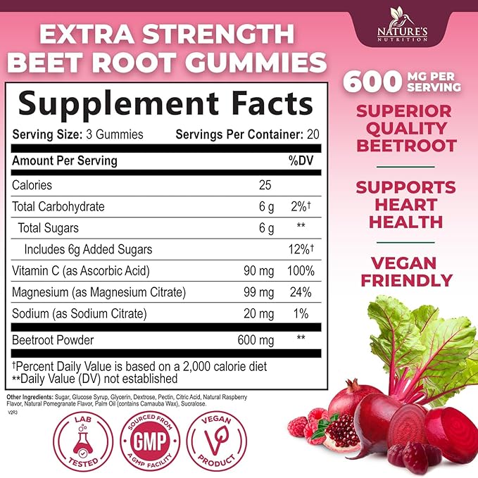 Beet Root Supplement Gummies - Superfood with Beetroot Extract Powder with Vitamin C & Magnesium - Supports Energy Heart Health & Nitric Oxide Production - Red Beets Supplements Gummy - 60 Gummies
